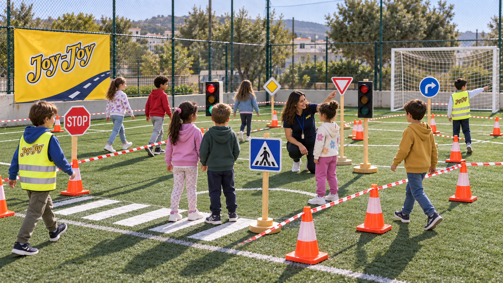 Μεγάλη φορητή πίστα κυκλοφοριακής αγωγής JoyToy σε γήπεδο ποδοσφαίρου