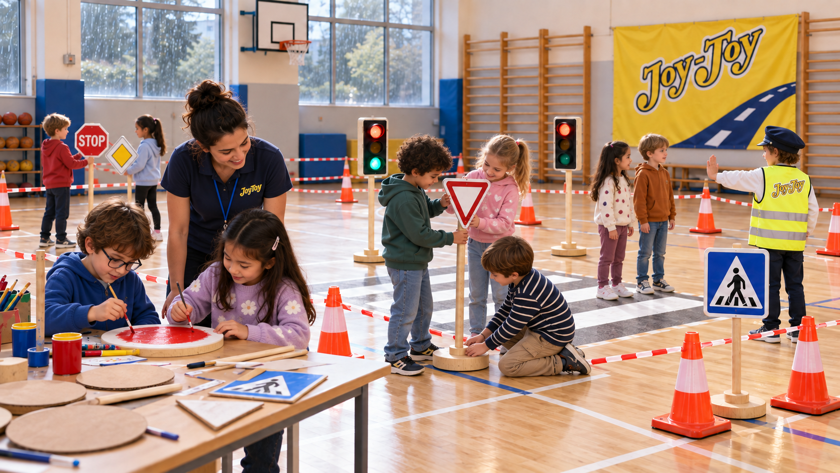 Μάθημα κυκλοφοριακής αγωγής JoyToy σε κλειστό χώρο σχολείου